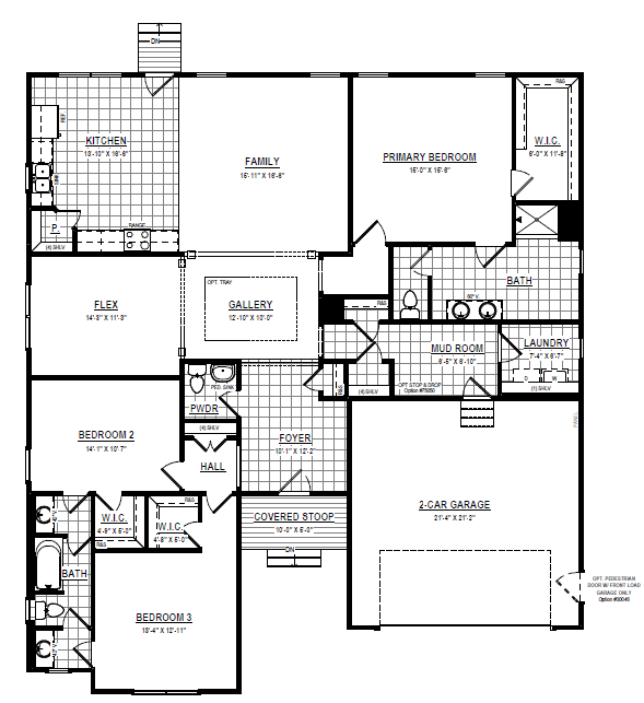 Black and white floor plan with 3 bedrooms, kitchen, family room, garage, and multiple bathrooms and closets.