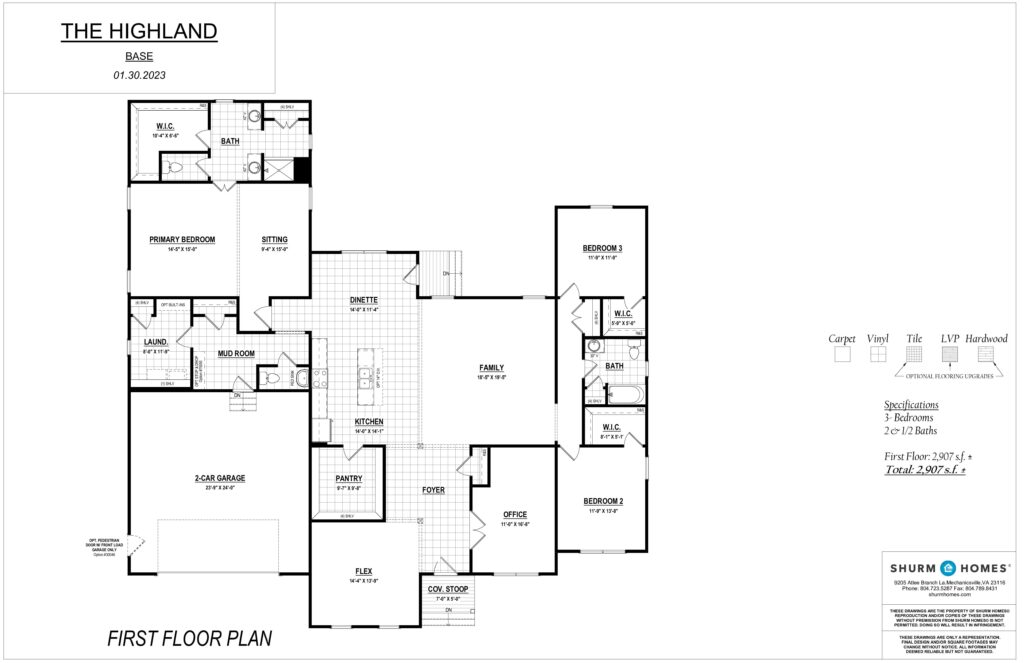 The Highland first-floor plan showcases a luxurious design with multiple bedrooms, elegant bathrooms, and spacious living areas.
