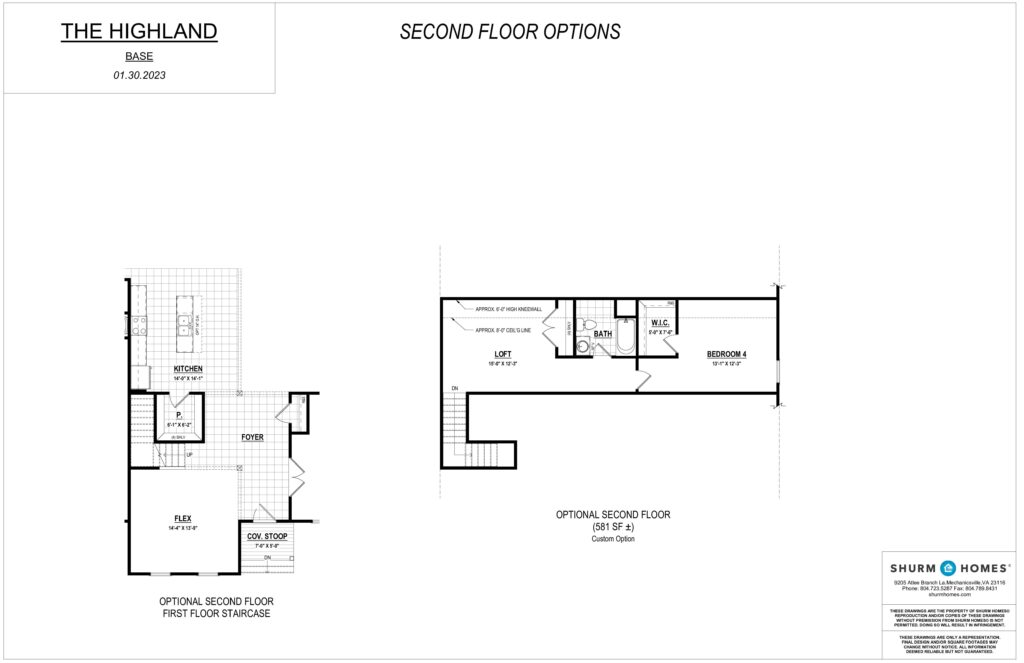 Explore the Highland-inspired second floor options, featuring a cozy loft, two spacious bedrooms, and a grand staircase.