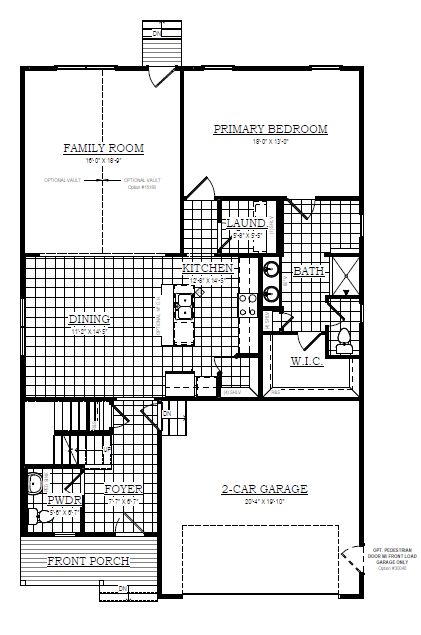 Black and white floor plan with labeled rooms, including family room, kitchen, garage, bedrooms, and bathrooms.