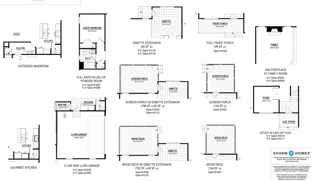 Explore floor plan options for new homes in Richmond VA, including kitchen, garage, porch, deck, and study layouts.