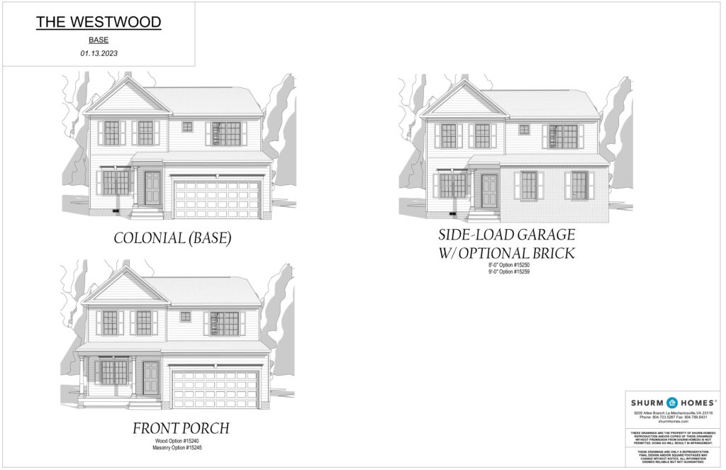 Discover the Westwood collection featuring three architectural home designs: Colonial, Side-Load Garage, and Front Porch, complete with elevations and details. Ideal for those who appreciate classic styles and modern functionality in every corner of their dwelling.