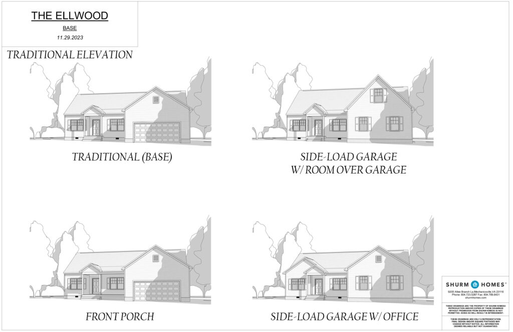 Explore the architectural designs of The Ellwood home, featuring four stunning front view options that reflect both style and functionality.