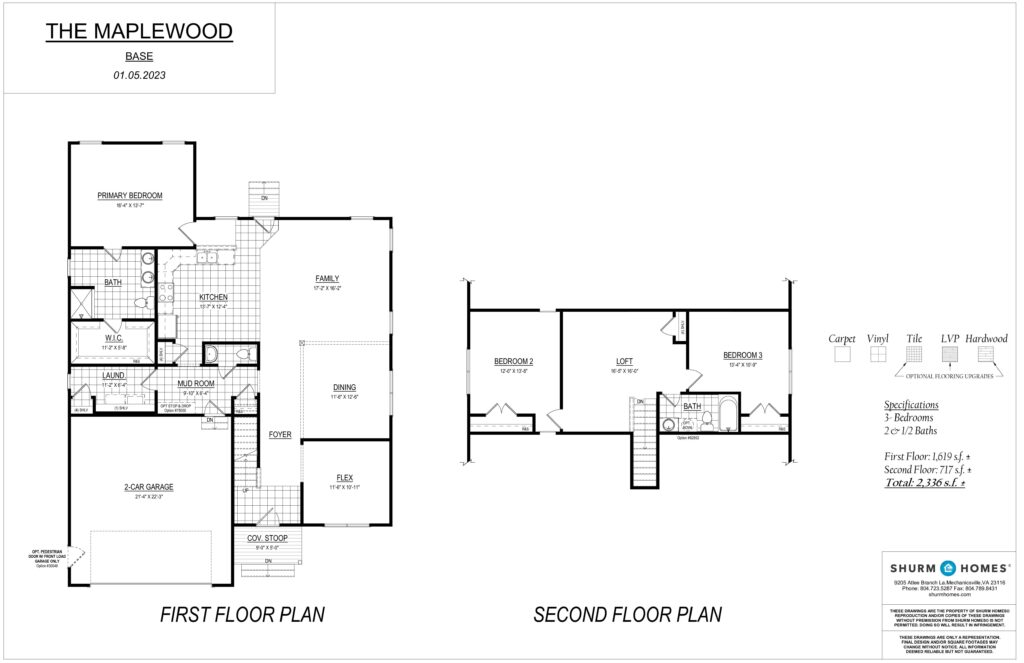 The blueprint of The Maplewood house, akin to a carefully mapped dispatch station, showcases detailed first and second floor plans with clearly labeled rooms.