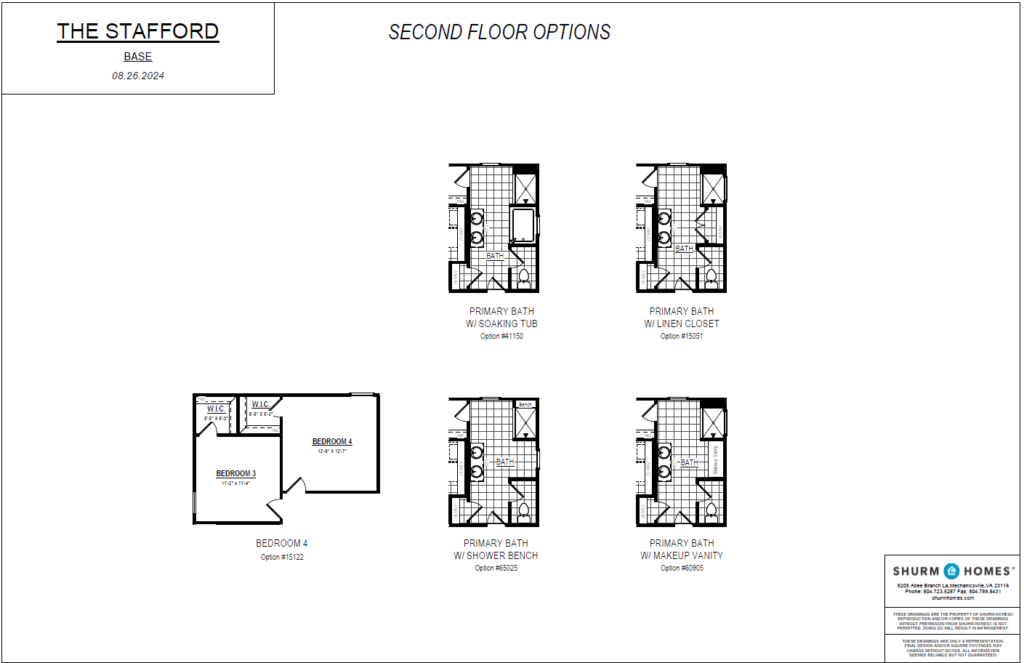 Explore the second-floor plans at Poplar Village, featuring four layout options for bathrooms and bedrooms that perfectly blend comfort with style.