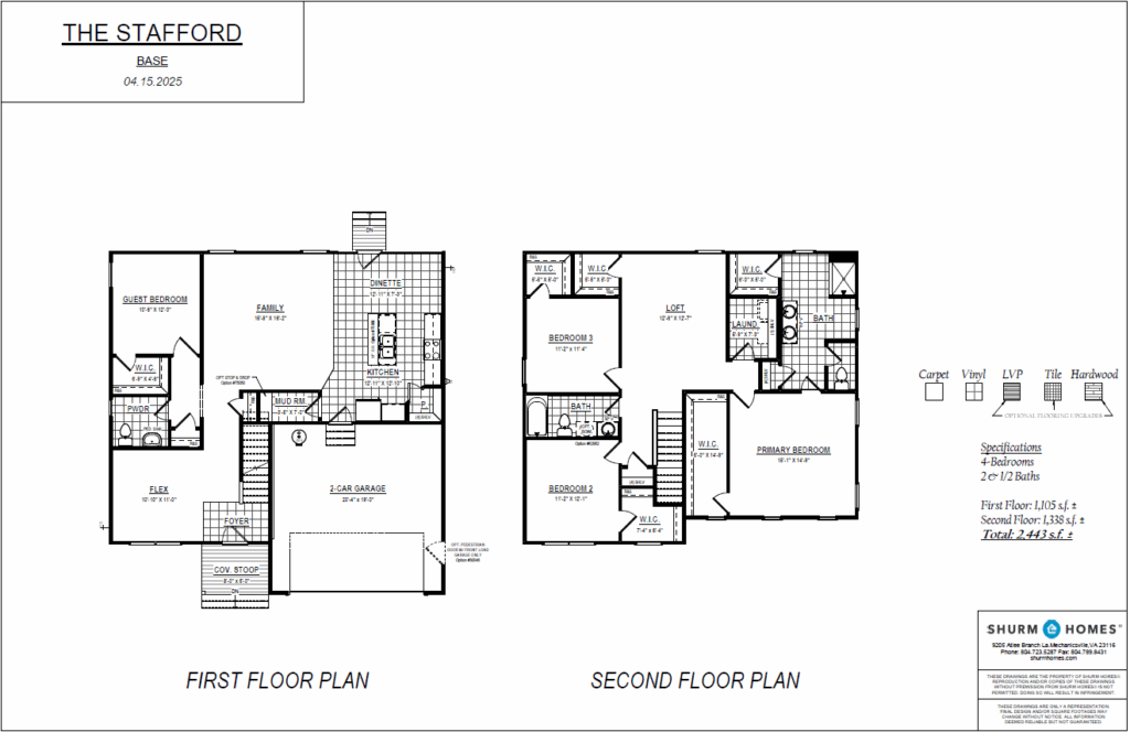 Black and white floor plan for The Stafford at Poplar Village, showing detailed first and second floor layouts.