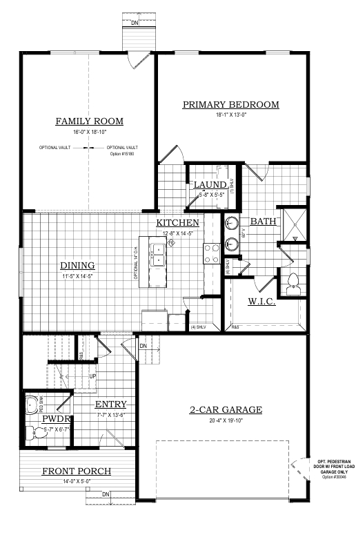 Explore the Poplar Village floor plan with family room, primary bedroom, dining area, kitchen, bath, garage, and porch.