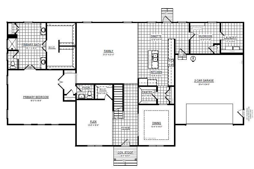 Belleair black-and-white floor plan shows labeled rooms, garage, kitchen, dining, bedrooms, bathrooms, pantry, and laundry.