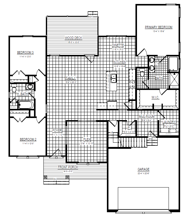 Discover the Patrick Henry Heights floor plan for Lot 57, featuring bedrooms, bathrooms, kitchen, family room, and more.