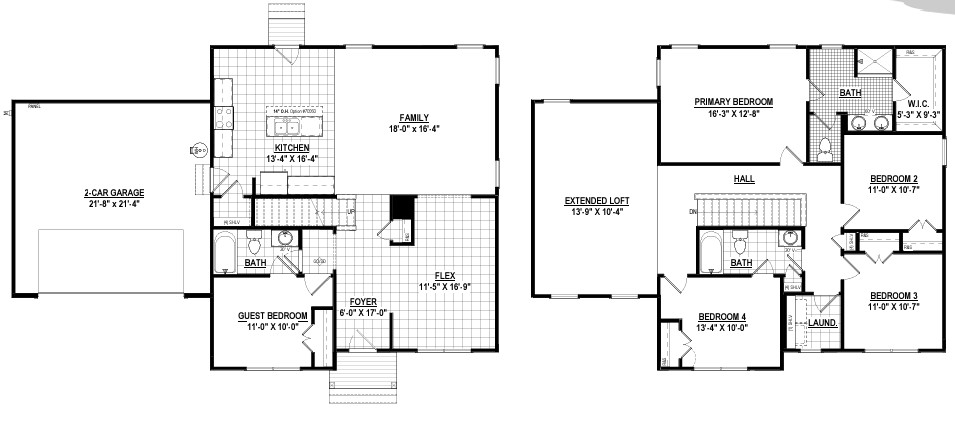 Floor plan featuring kitchen, family room, and Potomac-view bedrooms in Patrick Henry Heights.