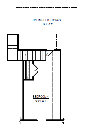 Floor plan of Lot 57 in Patrick Henry Heights featuring unfinished storage and a 4th bedroom with stairs.
