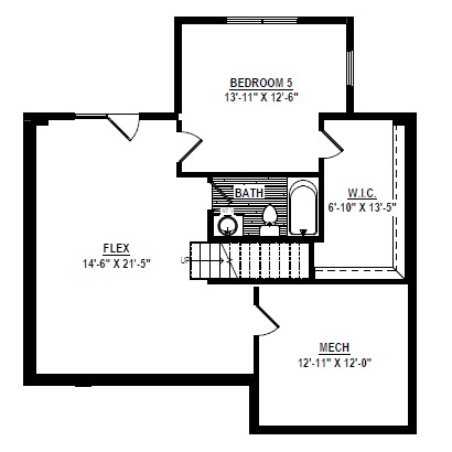 Discover the floor plan of Lot 22 in Poplar Village, featuring a bedroom, bath, walk-in closet, flex room, and mechanical room.