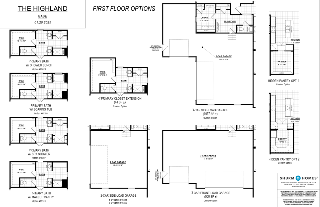 Floor plan of The Highland home featuring first floor layout and options—perfect for new homes in Richmond VA.