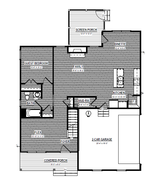 Black and white floor plan with labeled rooms, featuring Lot 81 on Anderson Court, including garage and guest bedroom.