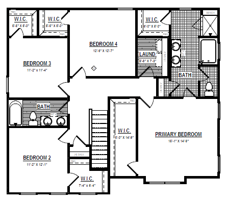 Black and white floor plan for Lot 81 on Anderson Court with four bedrooms, three baths, closets, and laundry area.