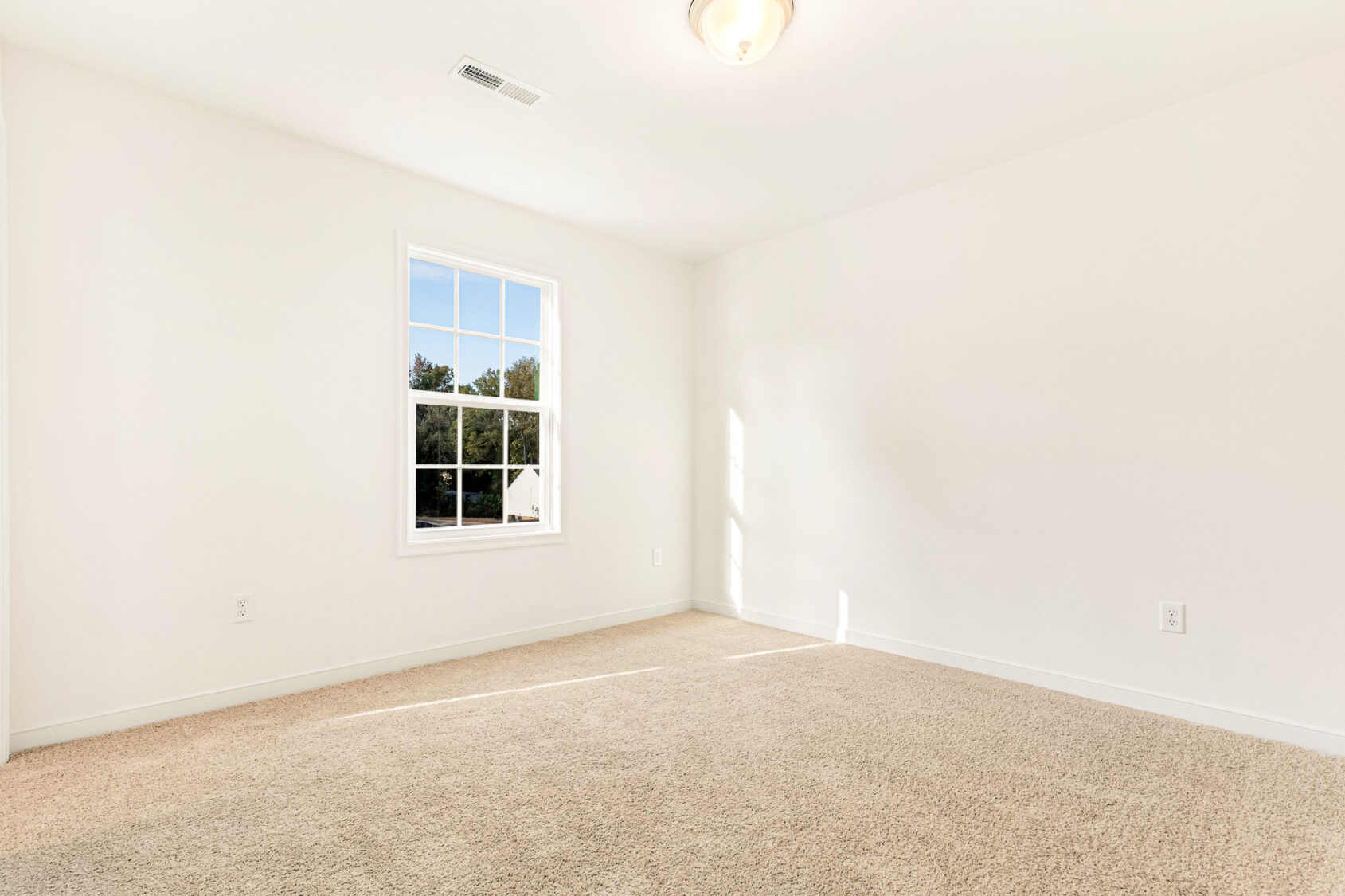 Bright empty room in Poplar Village with beige carpet, white walls, and a window letting in natural light.
