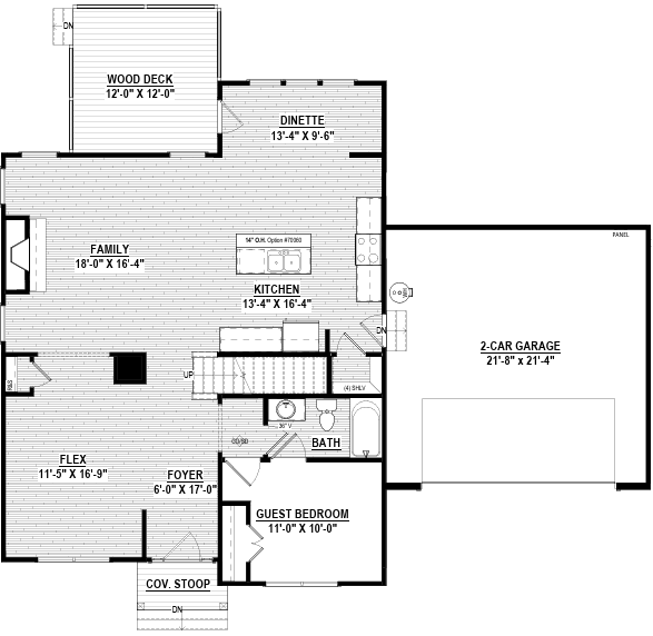 Black-and-white floor plan of Lot 23, Poplar Village, shows main level with kitchen, family room, garage, deck, and bedrooms.