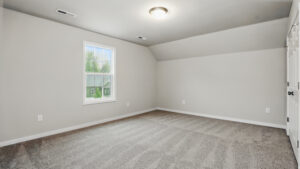 Empty Somerset Hill room with gray walls, beige carpet, ceiling light, and a Bethany window view.