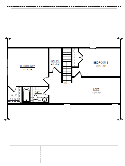 Black and white floor plan of the Somerset Hill upper floor with bedrooms, bath, loft, stairs, and unfinished space.