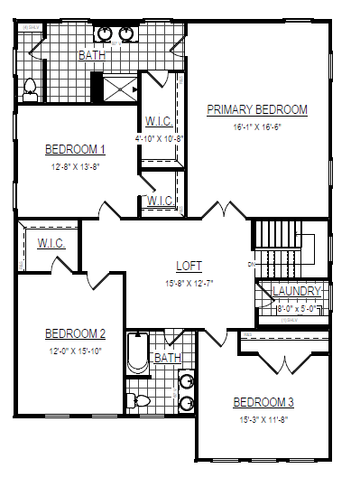 Somerset Hill second floor house plan with 4 bedrooms, 3 baths, laundry, loft, and walk-in closets.