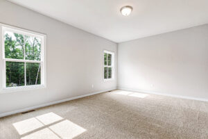 Empty room at Somerset Hill, Lot 8—beige carpet, white walls, two bright windows, and a ceiling light fixture.