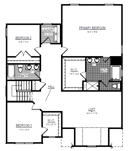 Somerset Hill Lot 3 features a second-floor house plan with three bedrooms, loft, two baths, laundry, closets, and hallways.