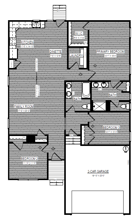 Black and white floor plan of Lot 8, Somerset Hill: three bedrooms, two baths, kitchen, family room, and two-car garage.
